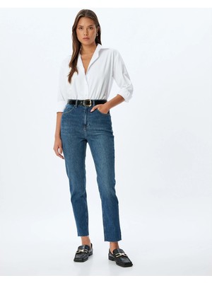 Kadın Giyim Mom Fit Kot Pantolon Yüksek Bel Dar Kalıp - Mom Fit Jeans 5WAL40201MD - Koton - 5WAL40201MD - Koyu Indigo - 31/32