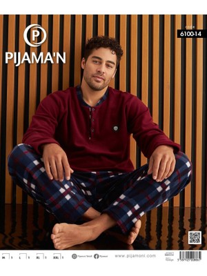 Pijamoni Erkek Düğme Yaka Kışlık Polar Pijama Takımı 6100/14 - 1 Adet