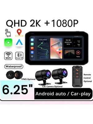 Yeelock 6.25 Inç 2k Motorsiklet Carplay Lastik Sensörlü Gpsli 2 Kameralı Su Geçirmez Dokunmatik Ekran