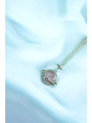 Pink Sparkle Pembe Saturn Kolye