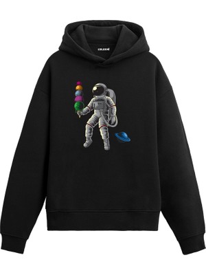 Colermi Astronotun Kozmik Dondurması Uzay Temalı Astronomi Astronot Gezegen Tasarım Doğum Günü Hediyesi Pamuklu Hoodie Kapşonlu Sweatshirt