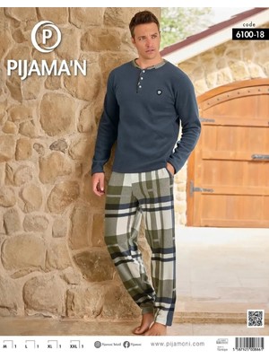 Pijamoni Erkek Düğme Yaka Kışlık Polar Pijama Takımı 6100/18 - 1 Adet