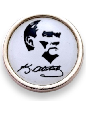 Yörük Tasarım Gümüş Renkli Atatürk İmza (Yan Silüet) Damla Mineli Yaka Rozeti