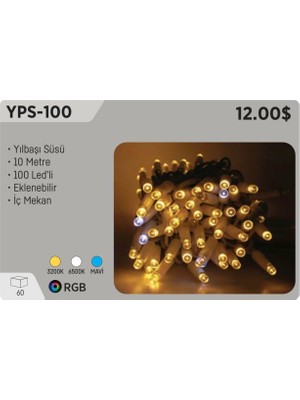 Ycl YPS-100 Rgb Yılbaşı Süsü 10 mt 100 Ledli  220 Volt Eklenebilir Iç Mekan