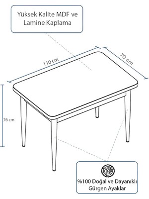 Dzgn Home 70 X110 cm Barok Ahşap Desen Mdf Masa Sabit Mutfak Masası, Yemek Masası