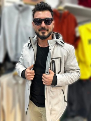 Erkek Outdoor Su ve Rüzgar Geçirmez Içi Kürk Detaylı Beyaz Softshell Kaban&mont