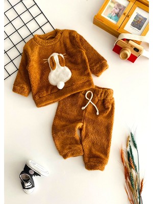 Derin Bebe Neşeli Bebekler Tavşan Kabartmalı Welsoft Takım Kahve