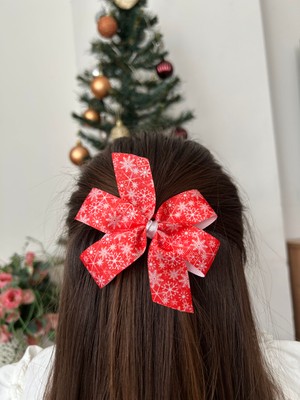 Kar Tanesi Desenli Kırmızı Kurdele Yılbaşı Tokası