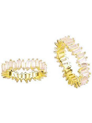 Söğütlü Silver Gümüş 925 Ayar Altın Yaldızlı Baget Taşlı Tamtur Yüzük Maden Rengi Rose SGTL11449GOLD
