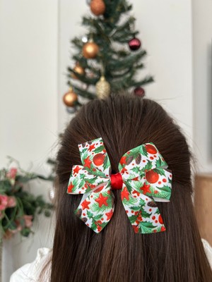 Yılbaşı Süsü Desenli Kurdele Saç Tokası