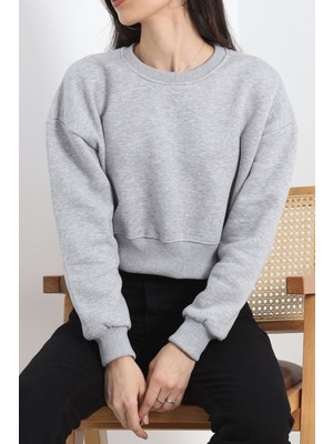 BYR Byrclz Şardonlu Crop Sweat Grirenkli Byrnew