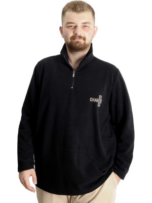 ModeXL Mode Xl Lacivert Büyük Beden Erkek Sweatshirt Uzun Kol Fermuarlı Düz Desenli