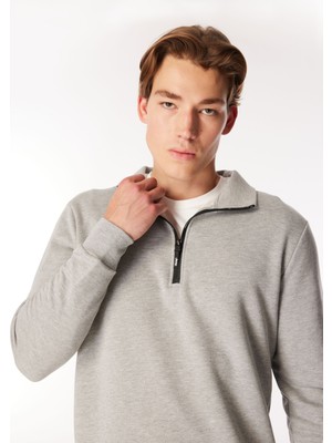 Jeep Dik Yaka Düz Gri Melanj Erkek Sweatshırt C4WM-SWT4256