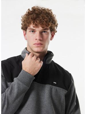 Jeep Dik Yaka Blok Desenli Antrasit Erkek Sweatshırt C4WM-SWT4228