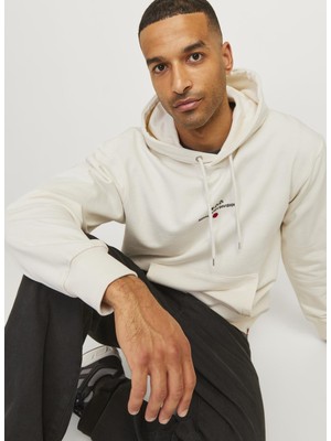 Jack & Jones Kapüşon Yaka Kırık Beyaz Erkek Sweatshırt 12259068_RDDBENJAMIN Hood Sweat L/s