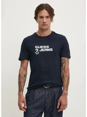 Guess Jeans Lacivert Erkek T-Shirt M4BI76K8HM0A71W Gj Ss Cn Slım Full