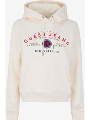 Guess Jeans Kapüşon Yaka Desenli Krem Kadın Sweatshırt Gj Hood Reg Genuıne - Organıc Co/pl