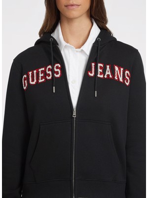 Guess Jeans Fermuarlı Yaka Desenli Siyah Kadın Sweatshırt Gj Zıp Hood Reg Gues - Organıc Co/p