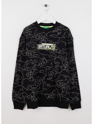 Benetton Desenli Erkek Çocuk Siyah Sweatshırt 3GHMC10M5 79E