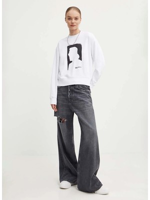 Karl Lagerfeld Yuvarlak Yaka Baskılı Beyaz Kadın Sweatshırt 245J1806