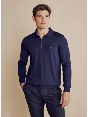 Brooks Brothers Polo Yaka Normal Lacivert Erkek Kazak Polo Yaka Düğmeli U.k Rayon Kazak