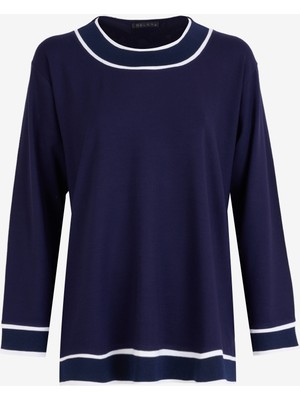 Selen O Yaka Düz Lacivert Kadın Bluz 24KSL8932-BB