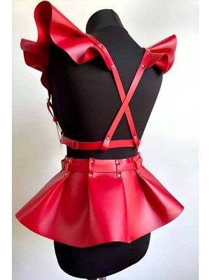 BYR Byrjrt Deri Elbise Harness, Şık Mini Deri Elbise, Prenses Deri Elbise - 1001 Byrnew