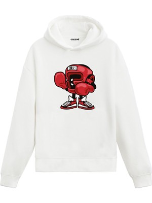 Colermi Unisex Pamuk Boks Karikatür Kapşonlu Sweatshirt Hoodie Eğlenceli Boksör Deseni