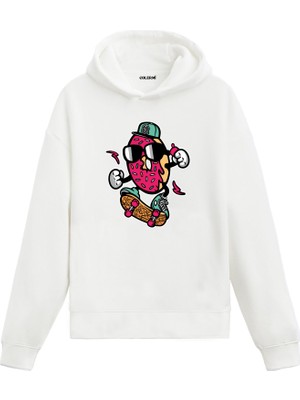 Colermi Unisex Pamuk Skater Çilek Karikatür Kapşonlu Sweatshirt Hoodie Eğlenceli Meyve Deseni