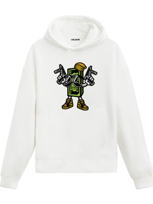 Colermi Unisex Pamuk Para Avcısı Karikatür Kapşonlu Sweatshirt Hoodie Eğlenceli Banknot Deseni