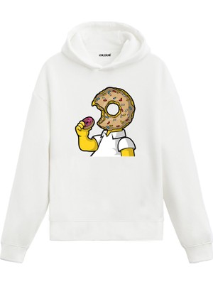 Colermi Unisex Pamuk Tatlı Kriz Karikatür Kapşonlu Sweatshirt Hoodie Eğlenceli Donut Deseni
