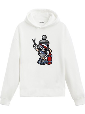 Colermi Unisex Pamuk Berber Tarzı Karikatür Kapşonlu Sweatshirt Hoodie Eğlenceli Saç Kesimi Deseni