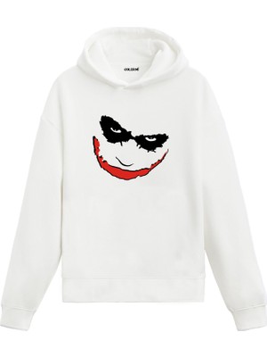 Colermi Joker Stil Karikatür Kapşonlu Sweatshirt Hoodie Siyah ve Kırmızı Ikonik Yüz Tasarımı
