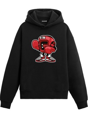 Colermi Unisex Pamuk Boks Karikatür Kapşonlu Sweatshirt Hoodie Eğlenceli Boksör Deseni