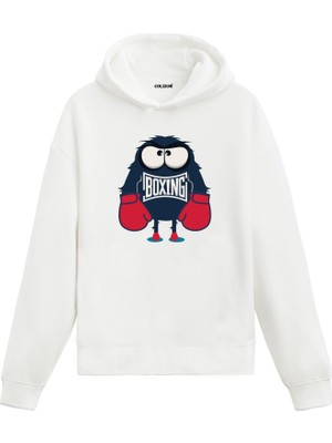 Colermi Unisex Pamuk Boksör Canavar Karikatür Kapşonlu Sweatshirt Hoodie Eğlenceli Dövüş Deseni
