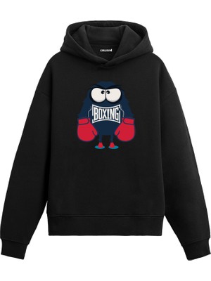 Colermi Unisex Pamuk Boksör Canavar Karikatür Kapşonlu Sweatshirt Hoodie Eğlenceli Dövüş Deseni