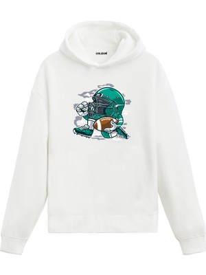 Colermi Unisex Pamuk Futbol Savaşçısı Karikatür Kapşonlu Sweatshirt Hoodie Eğlenceli Spor Deseni