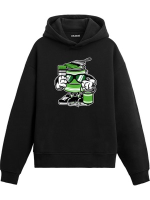 Colermi Unisex Pamuk Graffiti Ustası Karikatür Kapşonlu Sweatshirt Hoodie Eğlenceli Sprey Boya Deseni