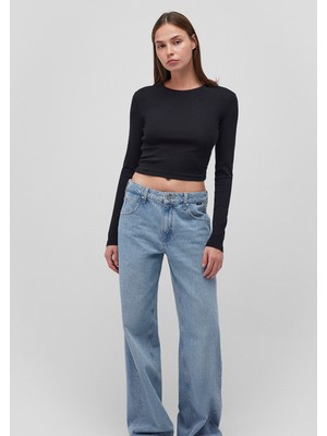 Mavi Uzun Kollu Siyah Crop Basic Tişört 1612822-900