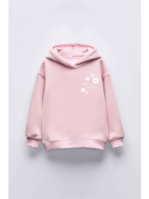 Kız Çocuk Lifes Garden Baskılı Kapüşonlu Manşetli Sweatshirt