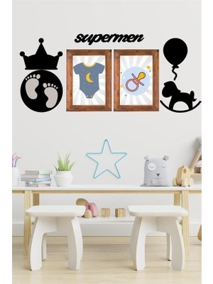 Pazarella  DECO103 Supermen Dekoratif Duvar Süsü Tablo Aksesuar Ahşap Tasarım  Pano Sticker Seti