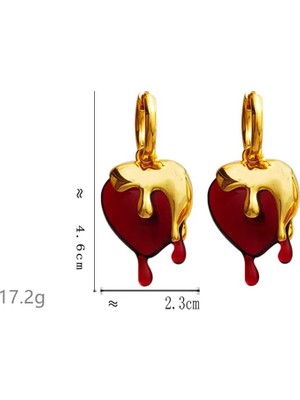 Lurette Kırmızı Kalpli Sallantılı Küpe Altın Detaylı - Eriyen Altın Kalpli Küpe Modeli