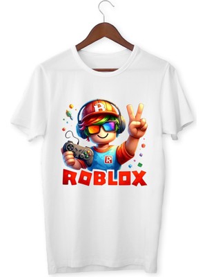 Roblox Çocuk Yetişkin Beyaz T-Shirt Roblox Baskılı Beyaz Tişört