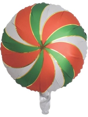Kırmızı Beyaz Yeşil Şeker Yuvarlak Yılbaşı Folyo Balon 18 Inch 45 cm