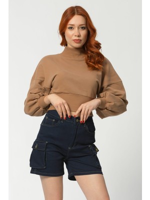 Noori Crop Sweatshirt  - Kahverengi Kahverengi - L