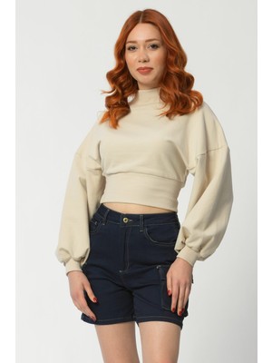 Noori Crop Sweatshirt  - Bej Bej - L