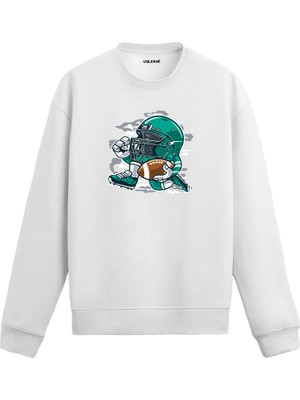 Colermi Unisex Pamuk Futbol Savaşçısı Karikatür Kapşonlu Sweatshirt Hoodie Eğlenceli Spor Deseni
