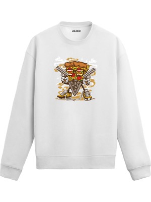 Unisex Pamuk Cesur Pizza Dilimi Karikatür Kapşonlu Sweatshirt Hoodie Eğlenceli Yiyecek Deseni