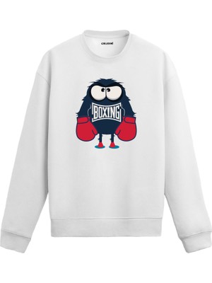 Unisex Pamuk Boksör Canavar Karikatür Kapşonlu Sweatshirt Hoodie Eğlenceli Dövüş Deseni