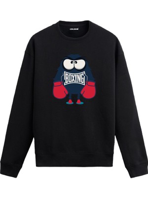 Colermi Unisex Pamuk Boksör Canavar Karikatür Kapşonlu Sweatshirt Hoodie Eğlenceli Dövüş Deseni